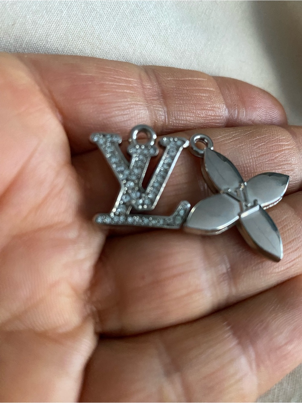 Unbranded lot of 2 Letters and Flower Pendant Charms - Silver Tone